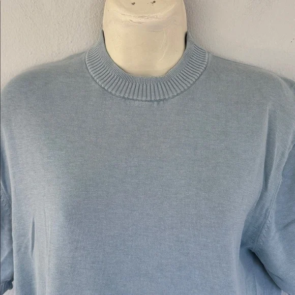 Vintage Manny’s Naples blue silk blend mock neck short sleeve sweater medium - Picture 3 of 12